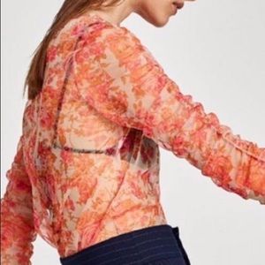 ZARA Floral Tulle Top